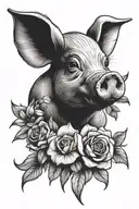 pig with flowers tattoo design idea
