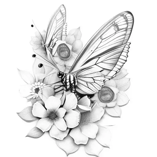 butterfly half flowers tattoo design idea