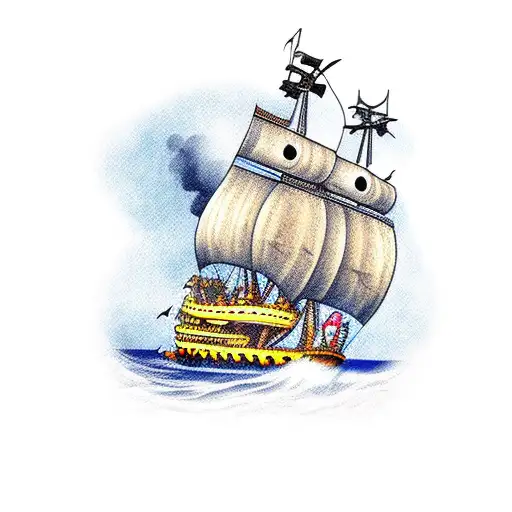 pirate ship Caribbean cannons  tattoo design idea