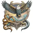 snake catching eagle soaring tattoo design idea
