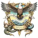 snake catching eagle soaring tattoo design idea