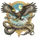 snake catching eagle soaring tattoo design idea