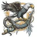 snake catching eagle soaring tattoo design idea