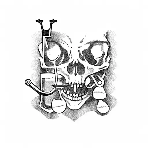 skeleton key with wine glass and price tag tattoo design idea