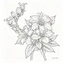 Honeysuckle flowers with stem drawing with  birthdate 26.06.2009 and one of the pedal dradrawiwith the t name priscillia tattoo design idea