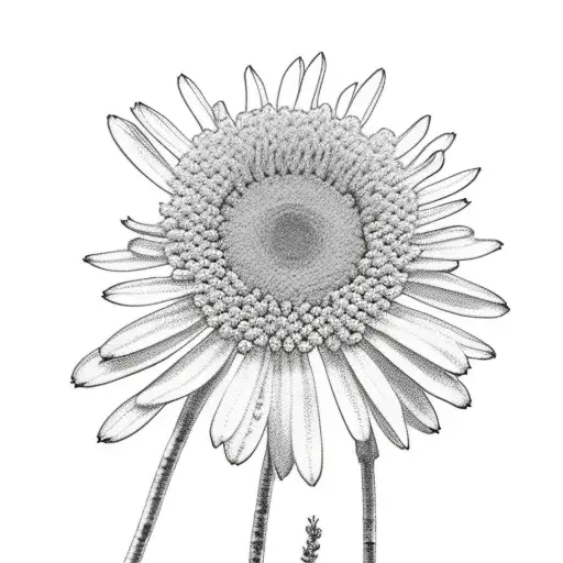 birch tree over daisy, larkspur and chrysanthemum  tattoo design idea