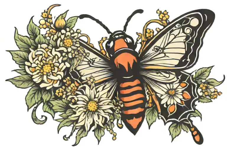 Ladybug Butterfly Chrysanthemum flower Dragonfly Scorpio Diamond  tattoo design idea
