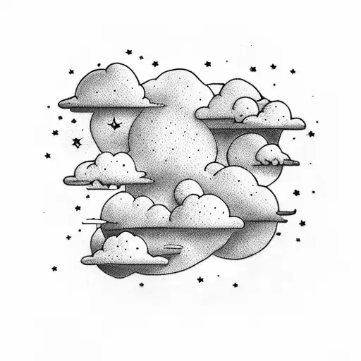 clouds with stars tattoo design idea