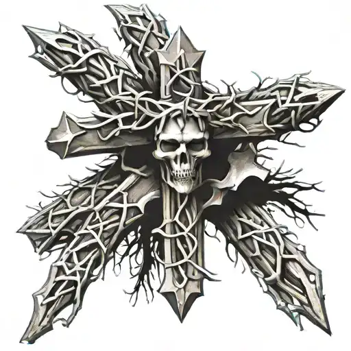 cross with crown of thorns wrapped tattoo design idea