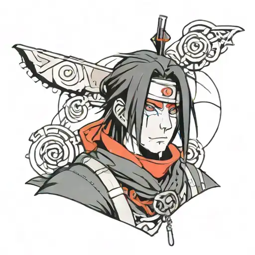 A new-school inspired portrait of Itachi Uchiha in his ANBU attire with a modern twist tattoo design idea