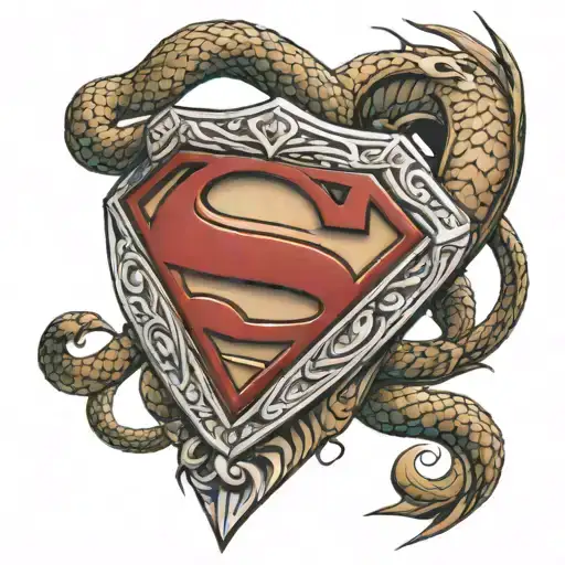 superman shield snake wrapped tattoo design idea