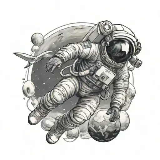 Astronaut floating in space tattoo design idea