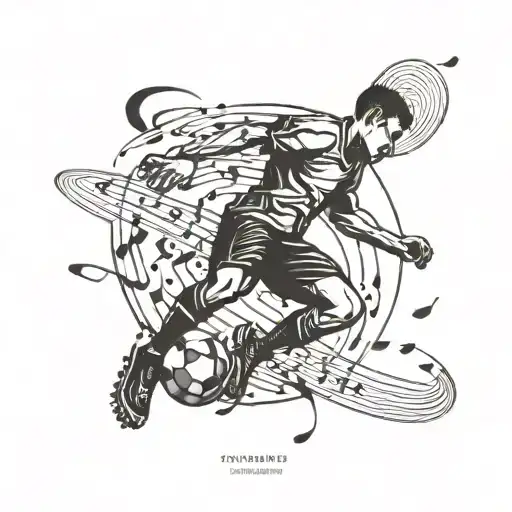 A football player kicking a ball made of musical notes, showcasing the client's dedication to both music and football tattoo design idea
