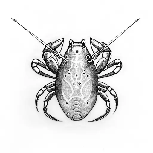 two fish, a crab and a bow and arrow tattoo design idea