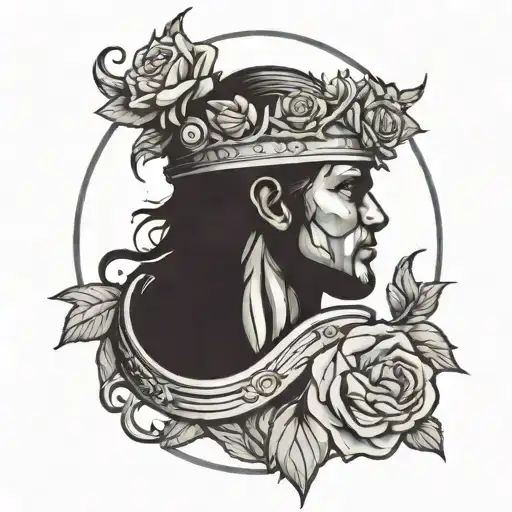 A powerful army soldier silhouette with a halo of roses and a crown tattoo design idea