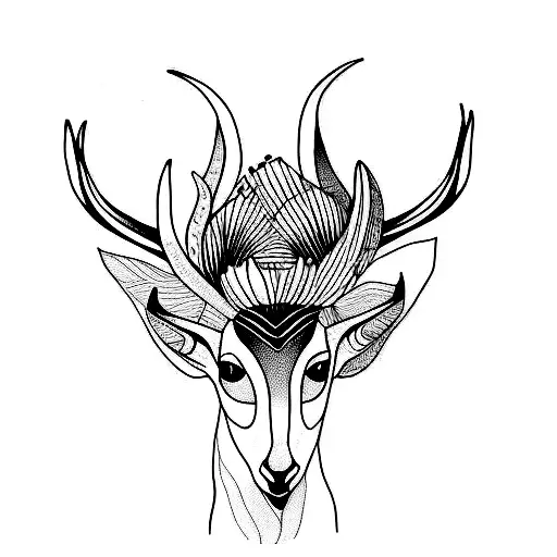 fine line minimalist feminine tattoo of springbok with flowers tattoo design idea