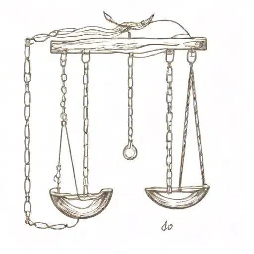 equally balanced scales, with one side full of grains of salt, the other side full of metal chains tattoo design idea