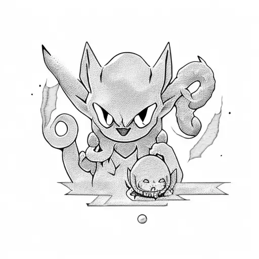 sprite mewtwo and luffy nika tattoo design idea