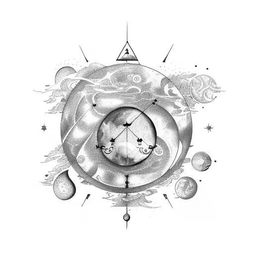 a moon with astrological inlfuences also with influences from music tattoo design idea