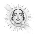 A sun with a beautiful face showing that music is incredibly important to life tattoo design idea