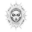 A sun with a beautiful face showing that music is incredibly important to life tattoo design idea