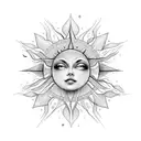 A sun with a beautiful face showing that music is incredibly important to life tattoo design idea