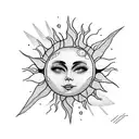 A sun with a beautiful face showing that music is incredibly important to life tattoo design idea