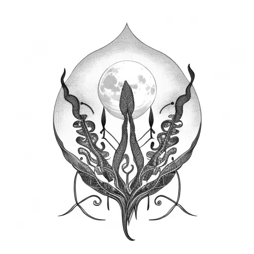 tendrils, moon, leaves, mystic  tattoo design idea