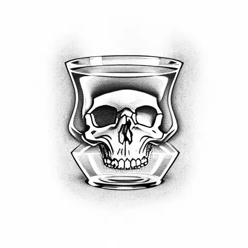Skull in a glass of whisky tattoo design idea