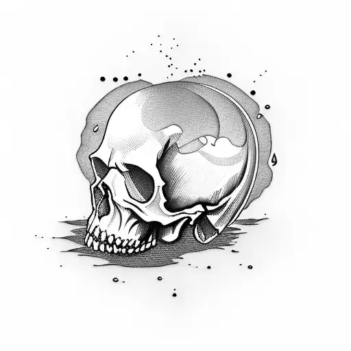 Skull in a glass of whisky with liquid tattoo design idea