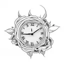 clock saying 8pm with the date oct 11 with roses tattoo design idea