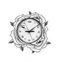 clock saying 8pm with the date oct 11 with roses tattoo design idea