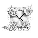 clock saying 8pm with the date oct 11 with roses tattoo design idea