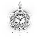 clock saying 8pm with the date oct 11 with roses tattoo design idea