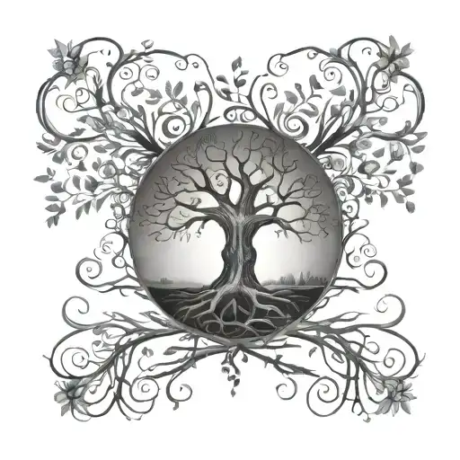 A tree of life with musical elements intertwined in the branches, symbolizing Andrew's legacy and connection to country music tattoo design idea
