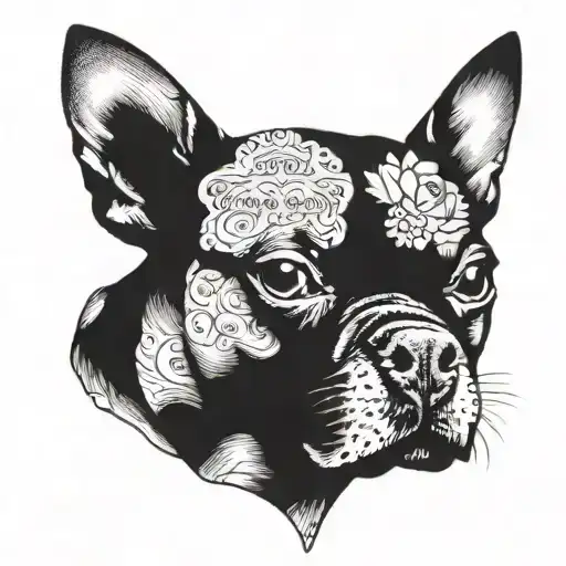 A memorial tattoo for Andrew with his favorite country music lyrics and a Boston Terrier silhouette, in dotwork style tattoo design idea