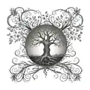 A tree of life with musical elements intertwined in the branches, symbolizing Andrew's legacy and connection to country music tattoo design idea