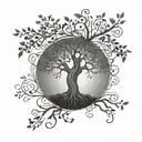 A tree of life with musical elements intertwined in the branches, symbolizing Andrew's legacy and connection to country music tattoo design idea