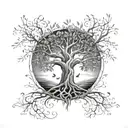 A tree of life with musical elements intertwined in the branches, symbolizing Andrew's legacy and connection to country music tattoo design idea