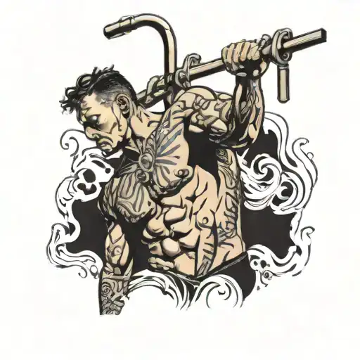 man doing pull-ups tattoo design idea