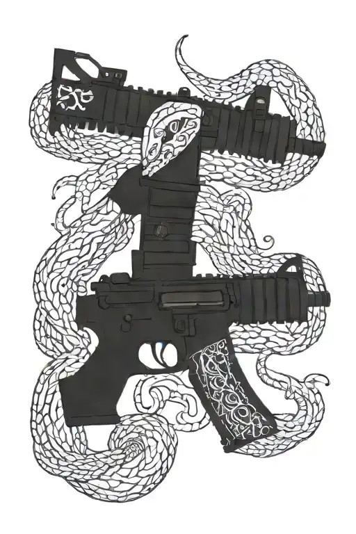 ar 15 rifle with snake wrapping itself tattoo design idea