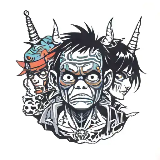 2D gorillaz tattoo design idea