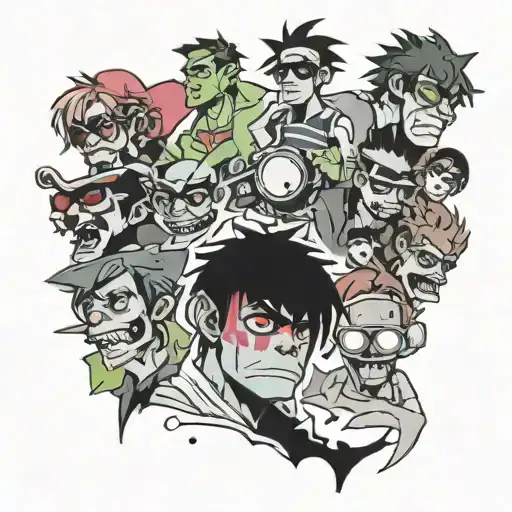 2D gorillaz tattoo design idea