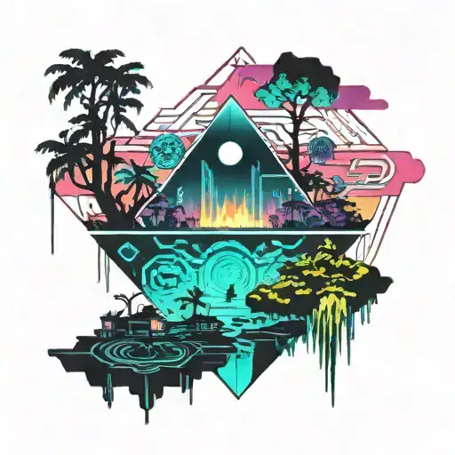 2D gorillaz floating island tattoo design idea