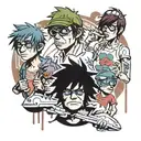 2D gorillaz tattoo design idea