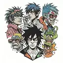 2D gorillaz tattoo design idea