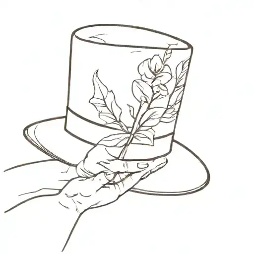 A graceful hand tipping a hat in a romantic or charming manner. The hand should have a delicate and elegant appearance,  tattoo design idea