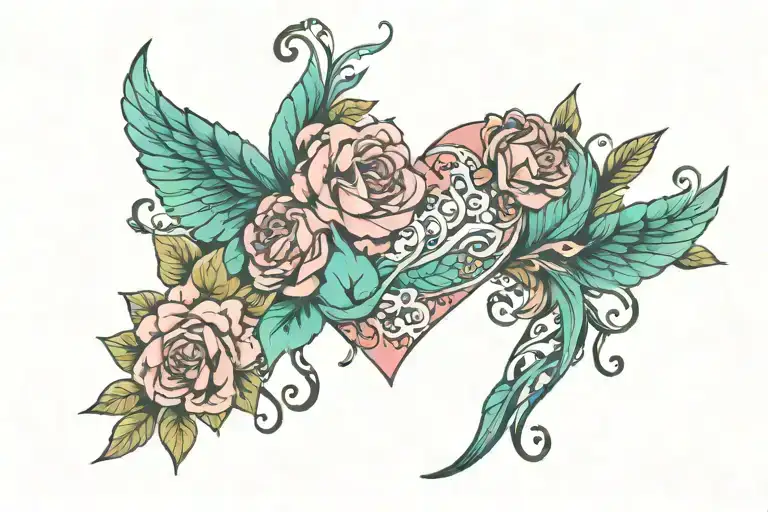 Sarah Joy written with heart pink and teal tattoo design idea