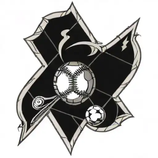 A stained glass window design featuring baseball and football elements intertwined with religious symbols, representing your love for both sports and your faith. tattoo design idea