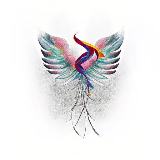 Phoenix spread out with cancer ribbon hidden in the feathers  tattoo design idea